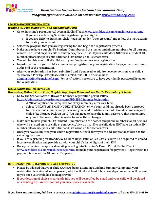 Summer Camp Registration Instructions (EZ and PDMS)